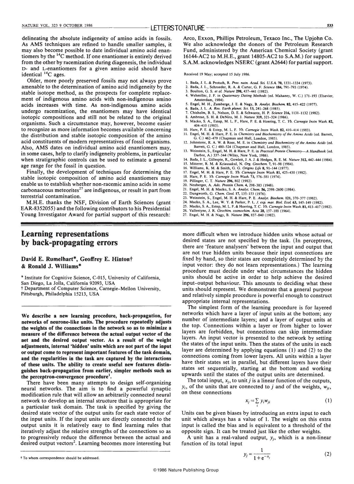 First page of "Learning Representations by Back-Propagating Errors"