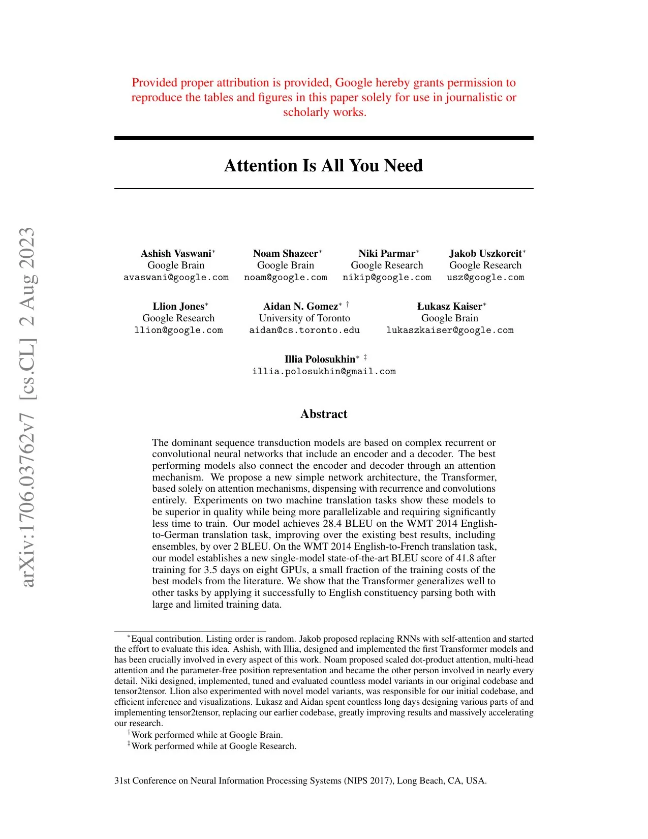 First page of "Attention Is All You Need"