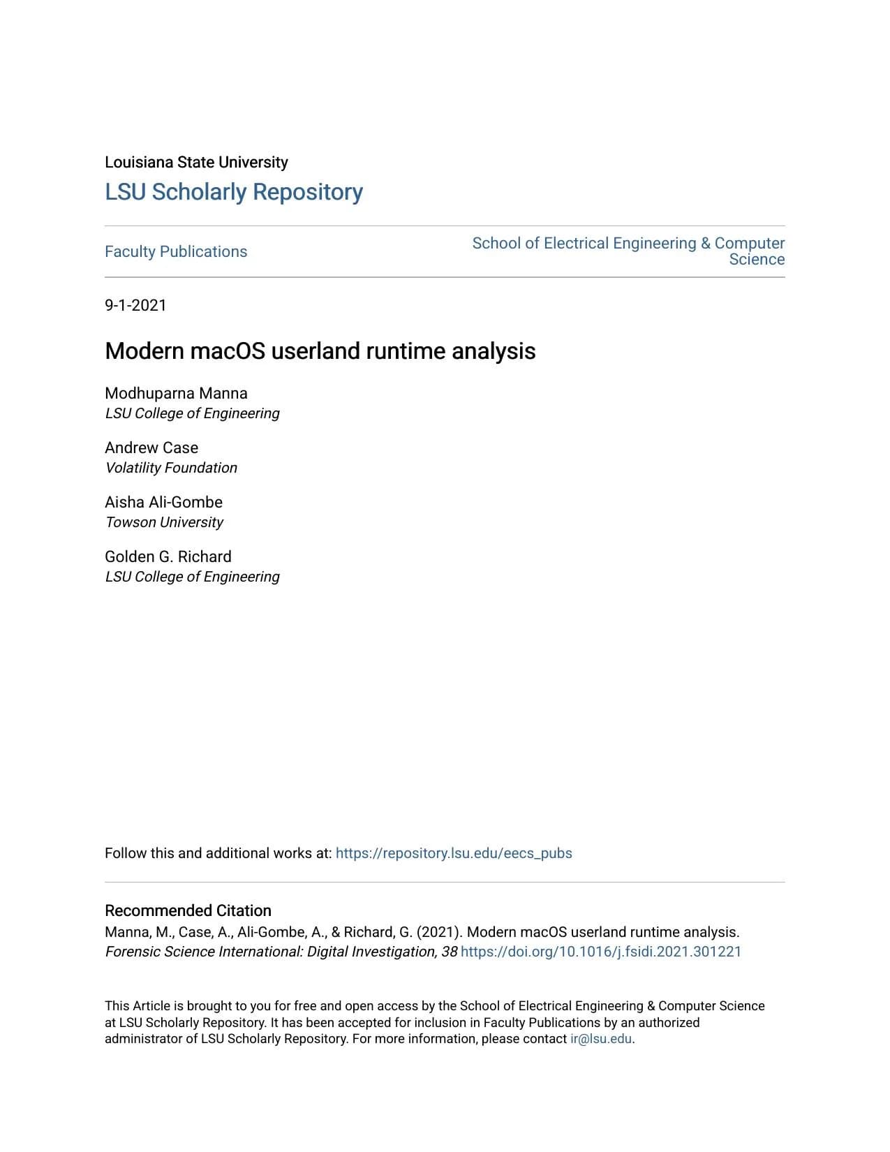 First page of "Modern macOS Userland Runtime Analysis"