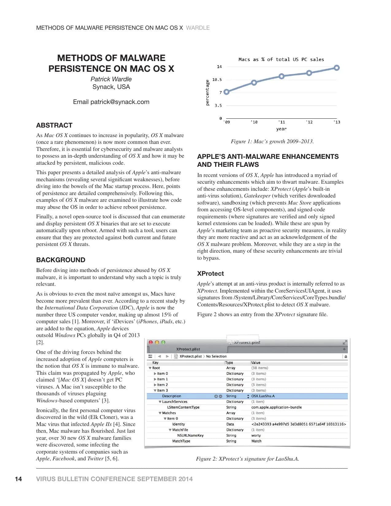 First page of "Methods of Malware Persistence on Mac OS X"