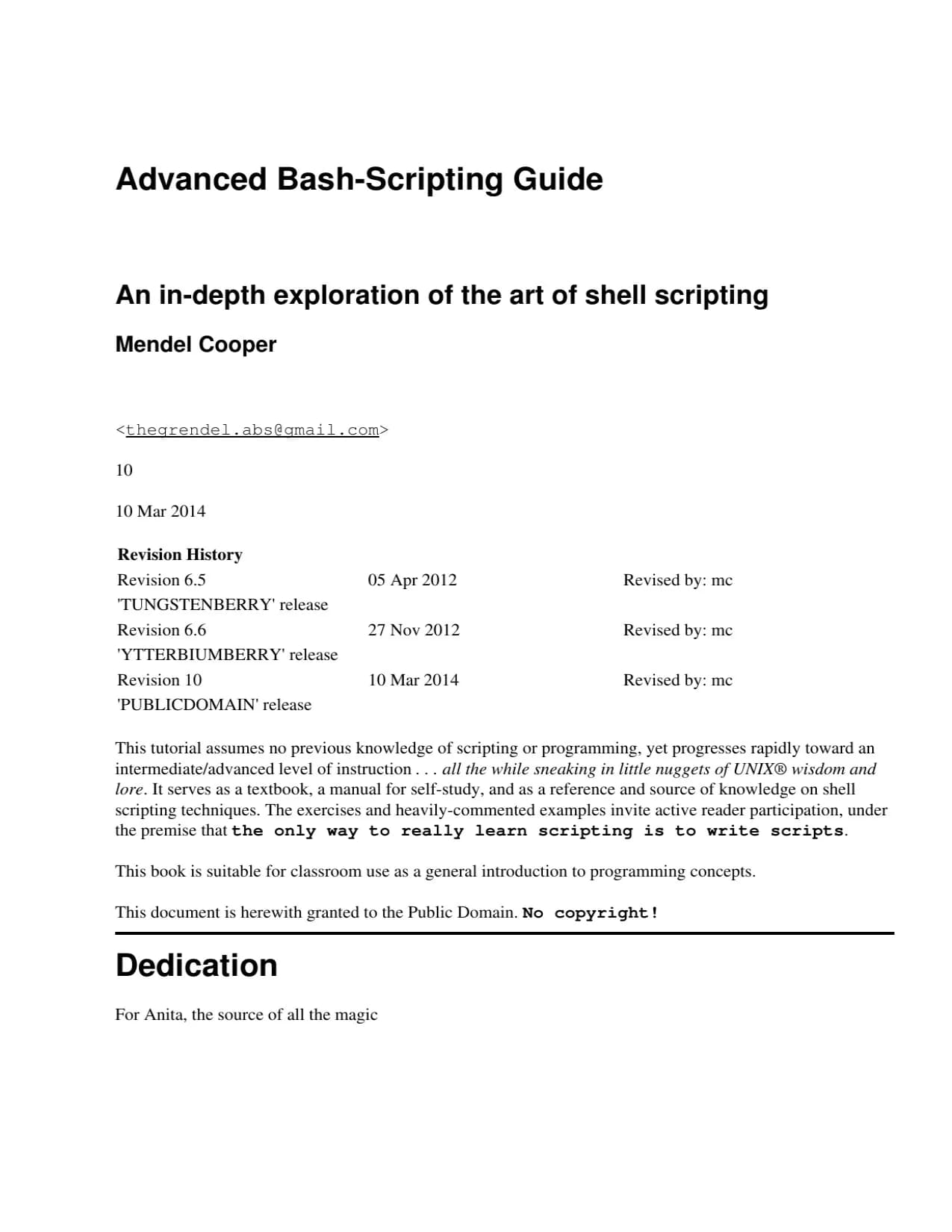 First page of "Advanced Bash-Scripting Guide"