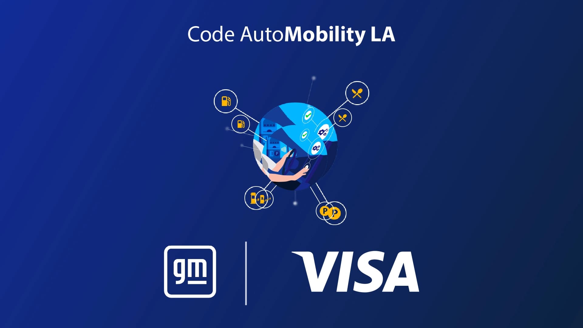 Code AutoMobility LA 2018 — hackathon banner with Visa, GM, and AutoMobility LA branding.