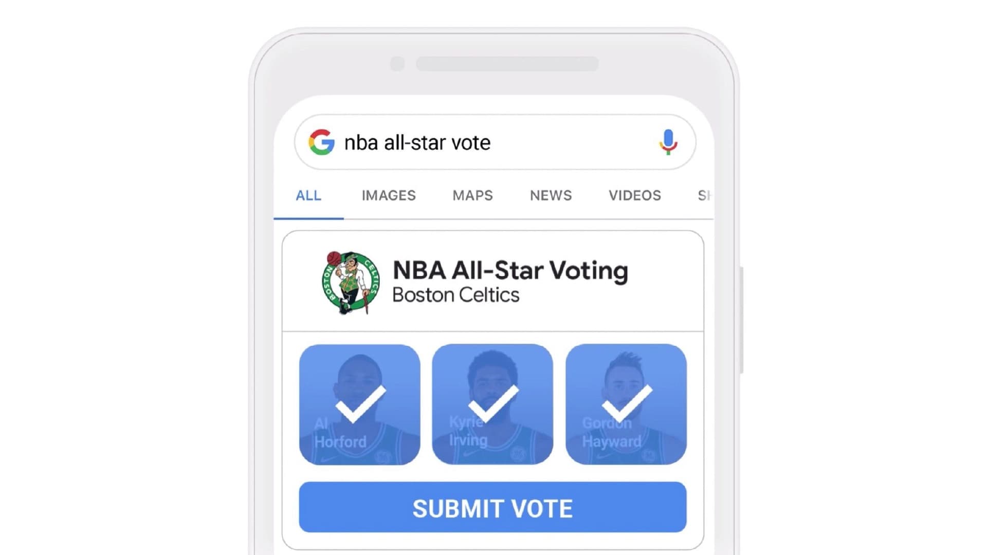 NBA All-Star Google Assistant Action — voice-enabled fan voting for NBA All-Star 2019. Banner with NBA wordmark and Google Assistant logo.
